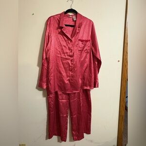 Adonna Women’s XXL pajamas sleepwear lounge wear pink red striped‎ 2PC silky